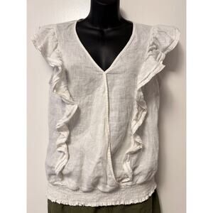 Marc New York Linen Flutter Sleeve Boho Western Top– Off White – Small / Medium